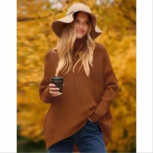 ANRABESS Oversized Turtleneck Cozy Baggy Knit Pullover Large Caramel Brown Fall